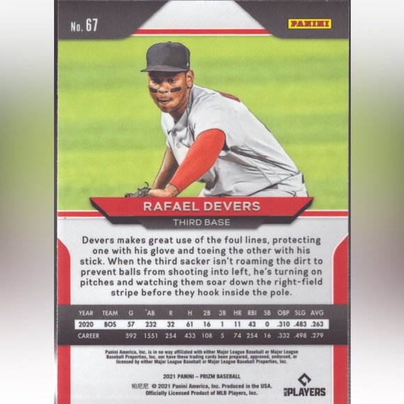 Rafael Devers 2021 Panini Prizm Boston Red Sox Baseball Card - Picture 3 of 3